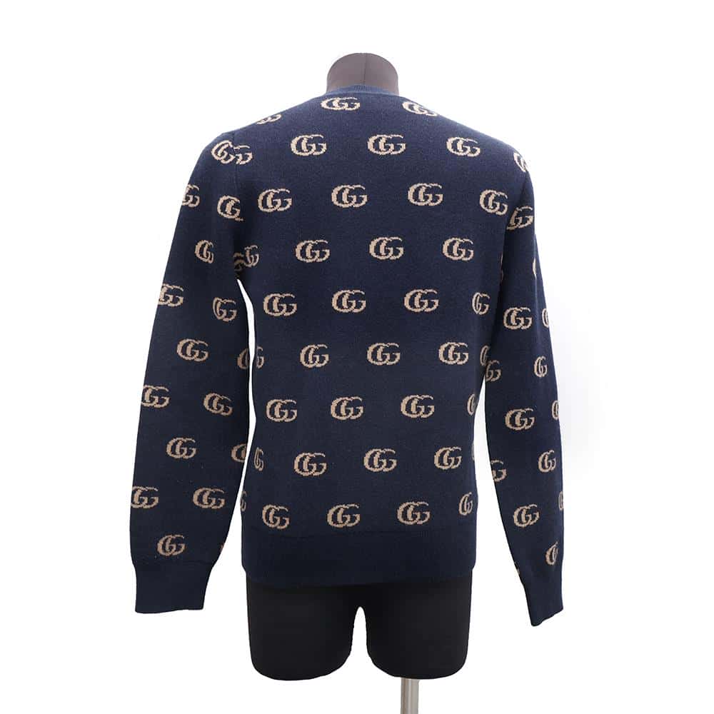 GUCCI GGJacquard knitted cardigan Size XS Navy/Brown660285 Cashmere93% Wool 7%
