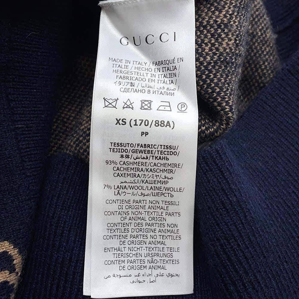 GUCCI GGJacquard knitted cardigan Size XS Navy/Brown660285 Cashmere93% Wool 7%