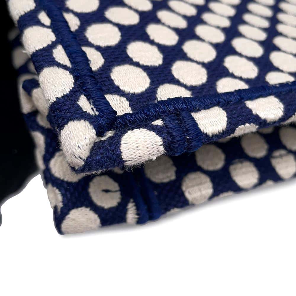 Dior Vertical Book Tote Dot White/Navy Canvas