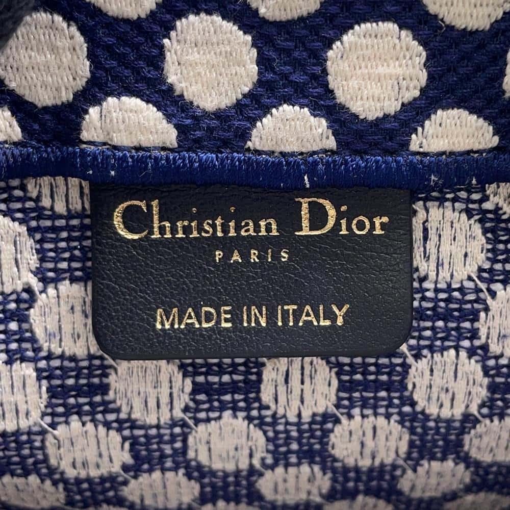 Dior Vertical Book Tote Dot White/Navy Canvas