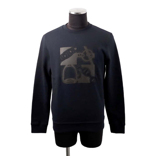 HERMES Round neck Knitted Fabric Leather patch "Metalli au Carré" Size XS Marine Cotton100%