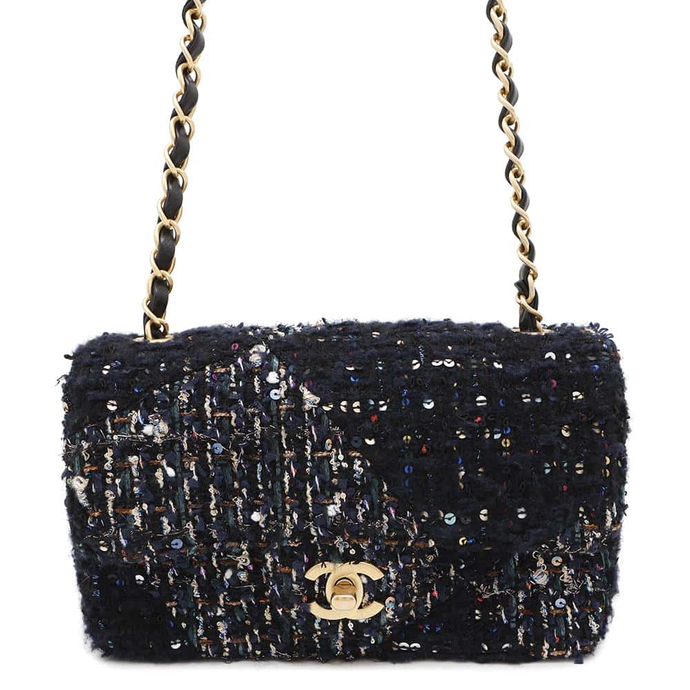 CHANEL Matelasse Single Flap ChainShoulder NavyA69900 Tweed Sequins