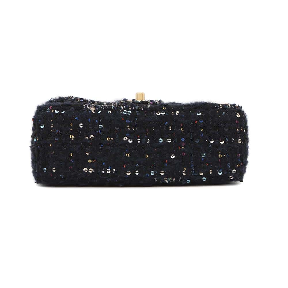 CHANEL Matelasse Single Flap ChainShoulder NavyA69900 Tweed Sequins