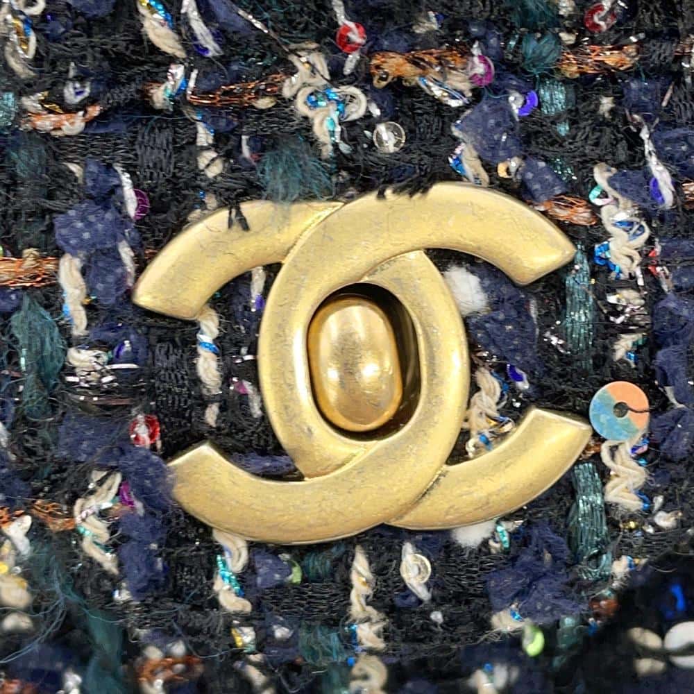 CHANEL Matelasse Single Flap ChainShoulder NavyA69900 Tweed Sequins