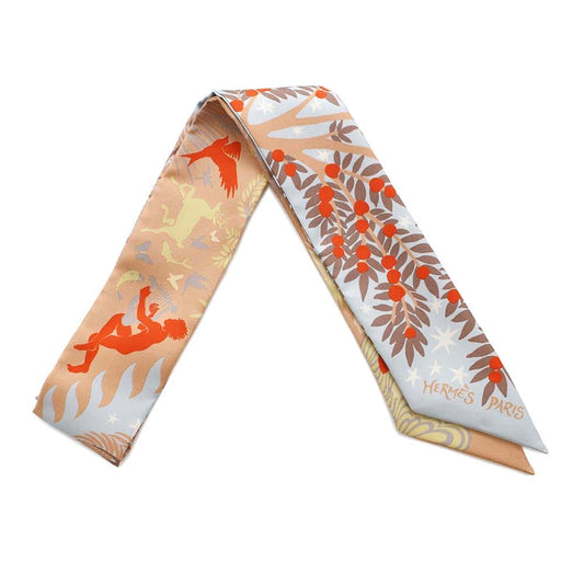 HERMES Twilly Attracted by the charm of Orpheus Sous le Charme d'Orphee Ciel/BeigeRose/Vermillon Silk100%