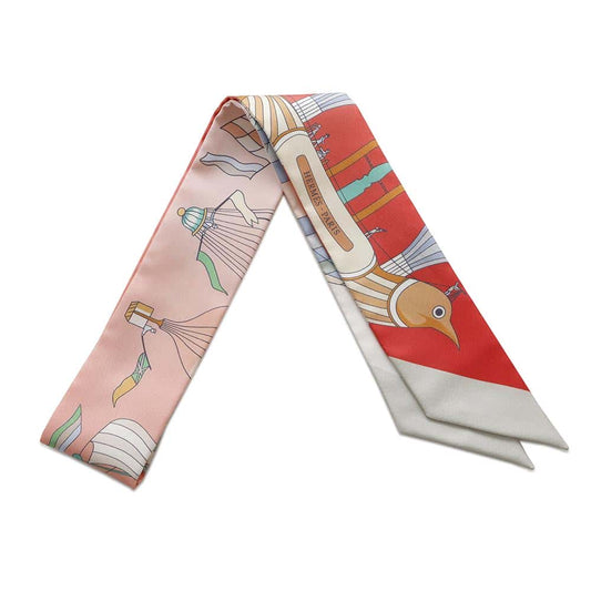 HERMES Twilly Sky Madness Les Folies du Ciel Grenadine/Vert/Multicolor Silk100%