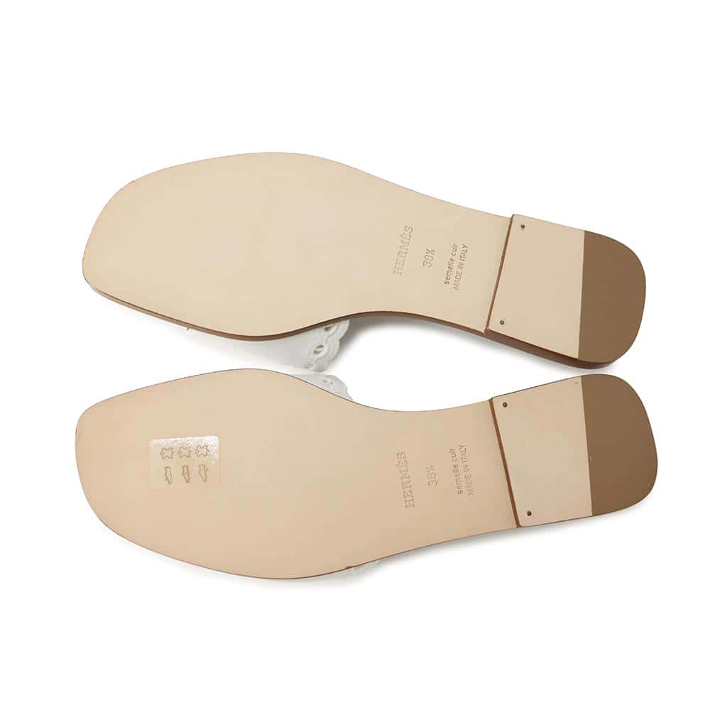 HERMES Frog Sandals White/Brown Leather Size 38 1/2