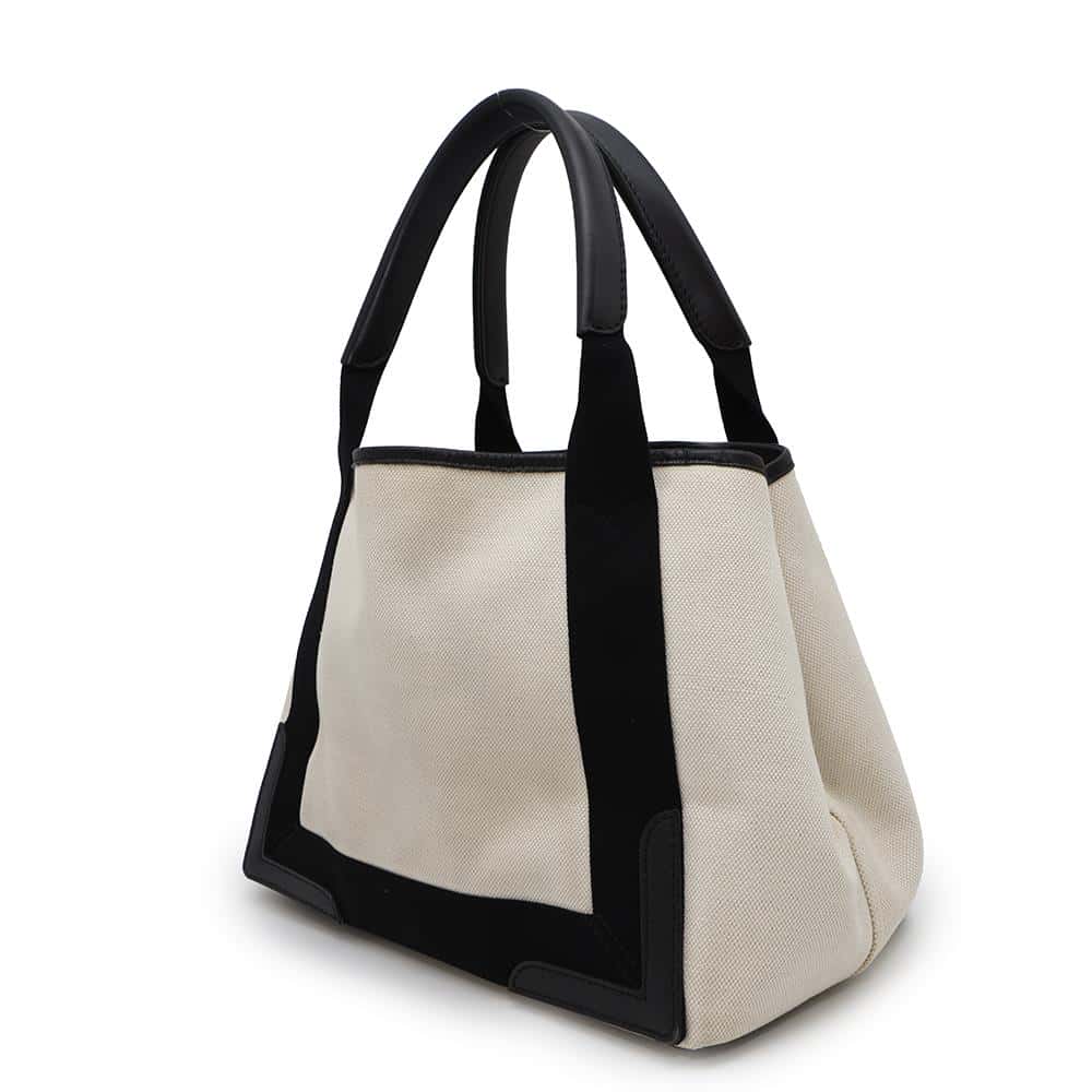 BALENCIAGA Navy Cabas S Natural/Black339933 Canvas Leather Size S