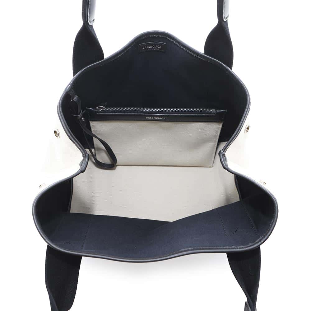 BALENCIAGA Navy Cabas S Natural/Black339933 Canvas Leather Size S