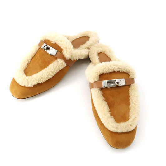 HERMES Oz Mule Natural/Ecru Chevre Velour Sheepskin Size 36