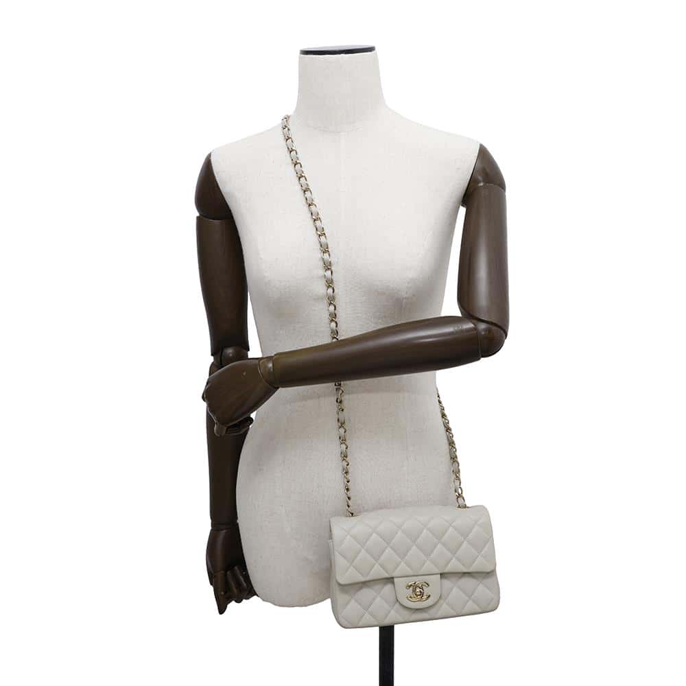 CHANEL Mini Matelasse Shoulder Bag GrayA69900 Lambskin Size 20