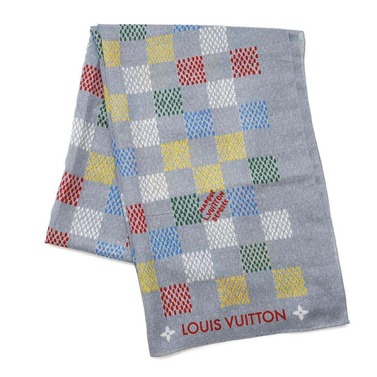 LOUIS VUITTON Stole・LV Birds Damier Denim Denim BlueM96285 Cotton70% Silk30%