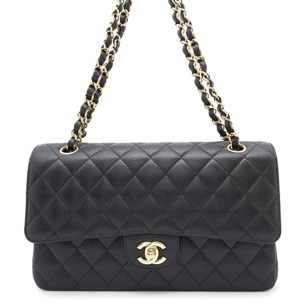 CHANEL Matelasse W Flap ChainShoulder Bag BlackA01112 Caviar Leather Size 25