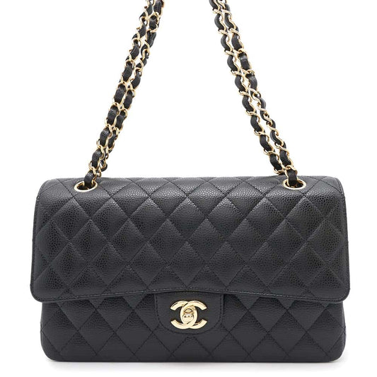 CHANEL Matelasse W Flap ChainShoulder Bag BlackA01112 Caviar Leather Size 25