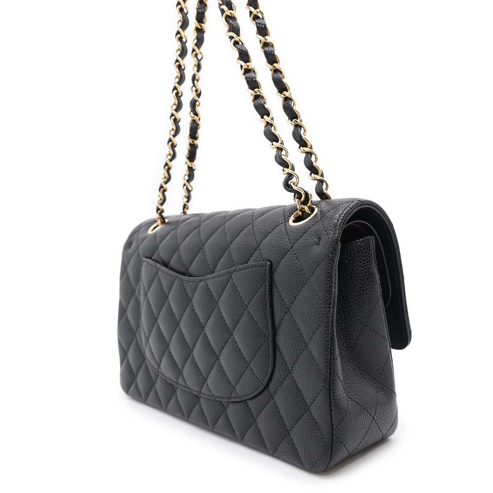 CHANEL Matelasse W Flap ChainShoulder Bag BlackA01112 Caviar Leather Size 25