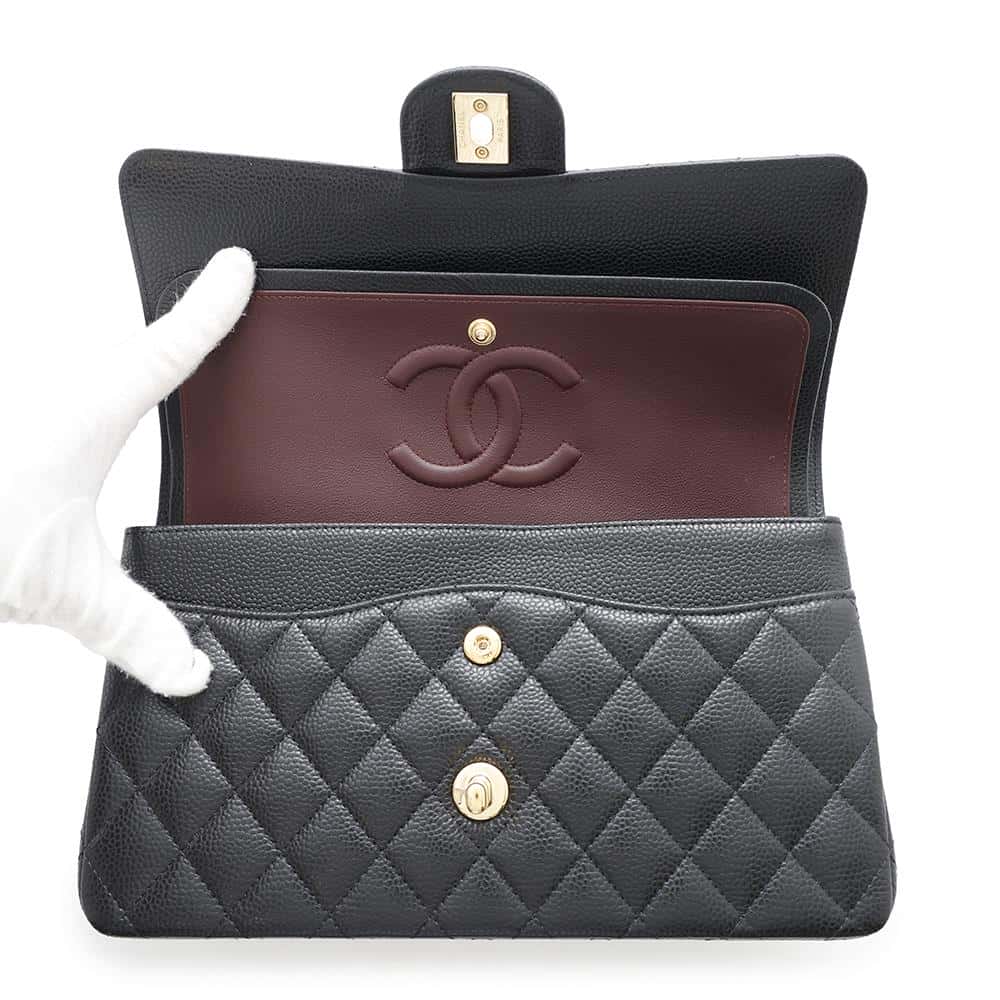 CHANEL Matelasse W Flap ChainShoulder Bag BlackA01112 Caviar Leather Size 25