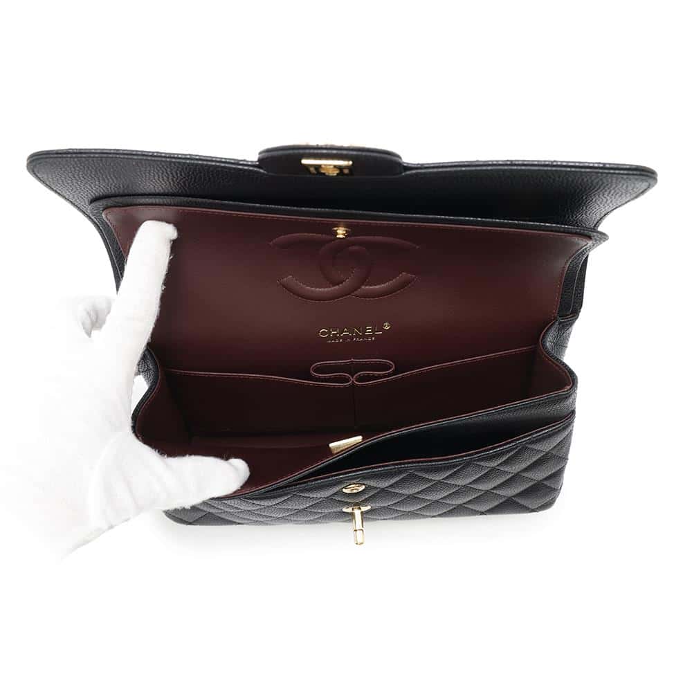 CHANEL Matelasse W Flap ChainShoulder Bag BlackA01112 Caviar Leather Size 25