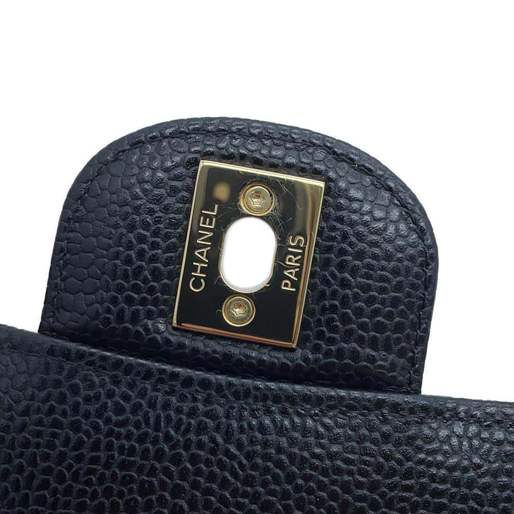 CHANEL Matelasse W Flap ChainShoulder Bag BlackA01112 Caviar Leather Size 25