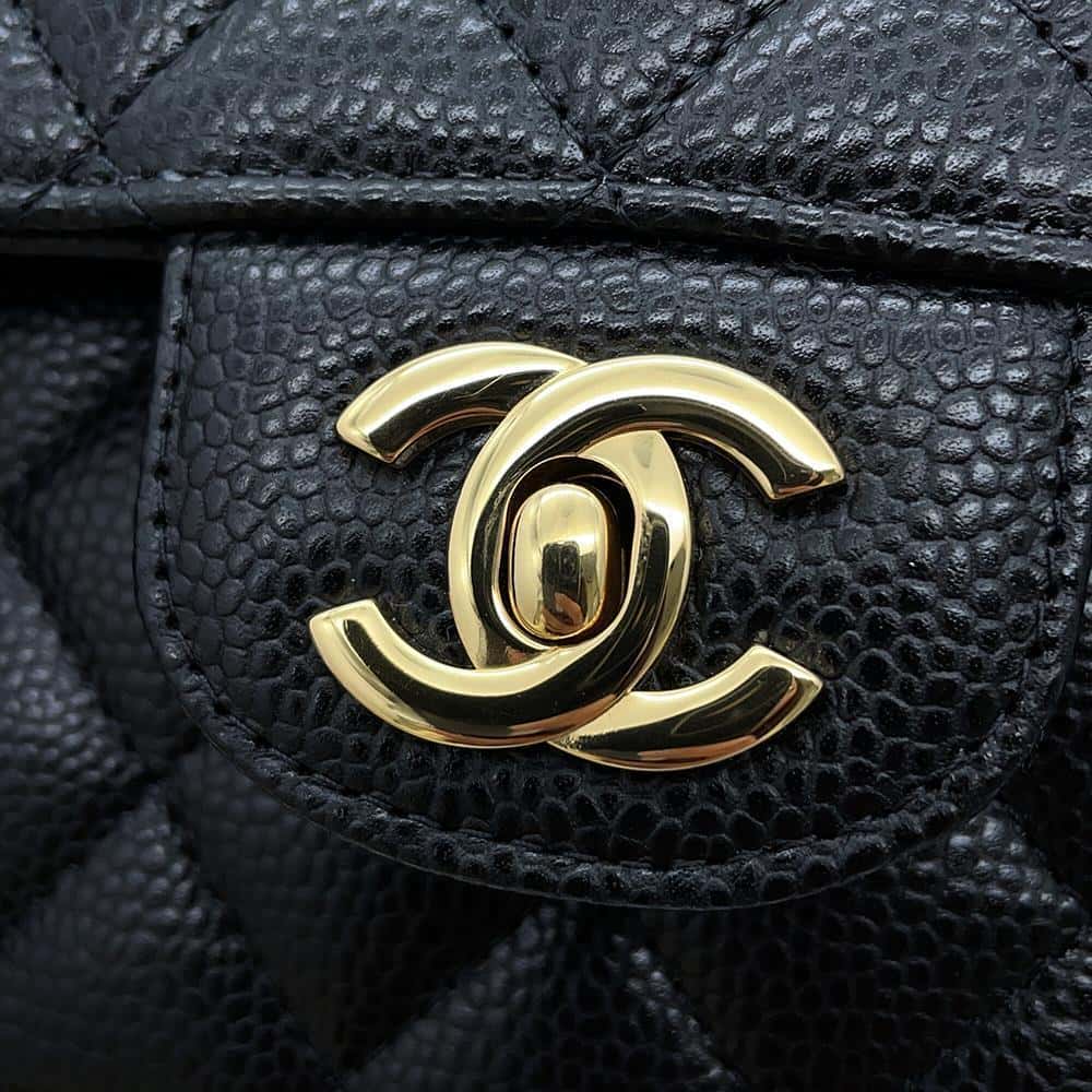 CHANEL Matelasse W Flap ChainShoulder Bag BlackA01112 Caviar Leather Size 25