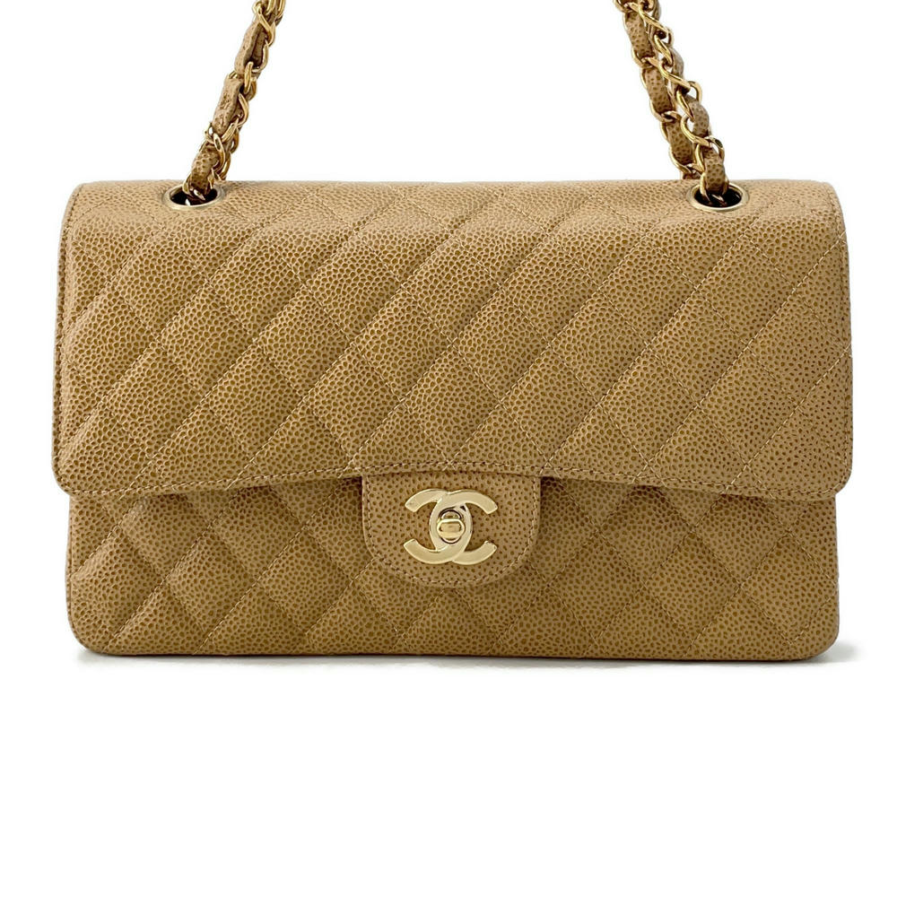 CHANEL Matelasse Double Flap ChainShoulder BrownA01112 Caviar Leather Size 25