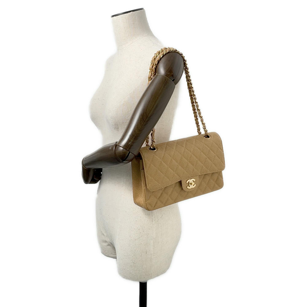 CHANEL Matelasse Double Flap ChainShoulder BrownA01112 Caviar Leather Size 25