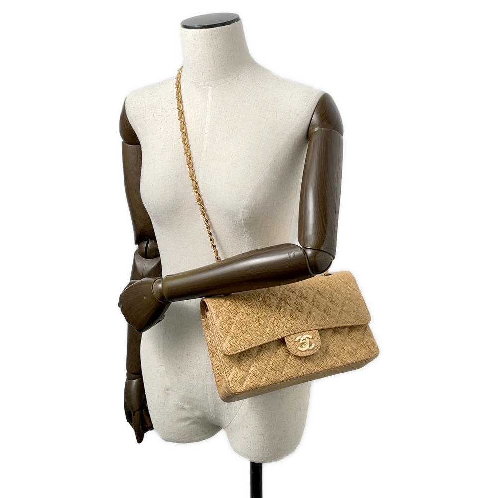 CHANEL Matelasse Double Flap ChainShoulder BrownA01112 Caviar Leather Size 25