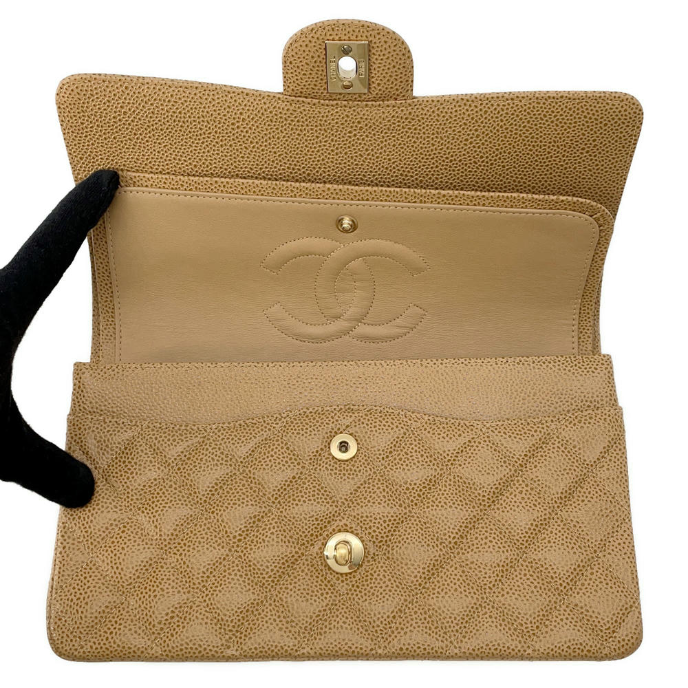 CHANEL Matelasse Double Flap ChainShoulder BrownA01112 Caviar Leather Size 25