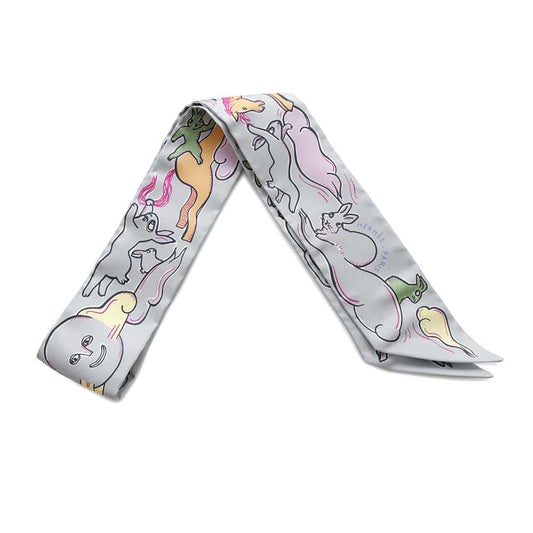 HERMES Twilly One Thousand and One Rabbits Grease pail/Rose/Jaune Silk100%