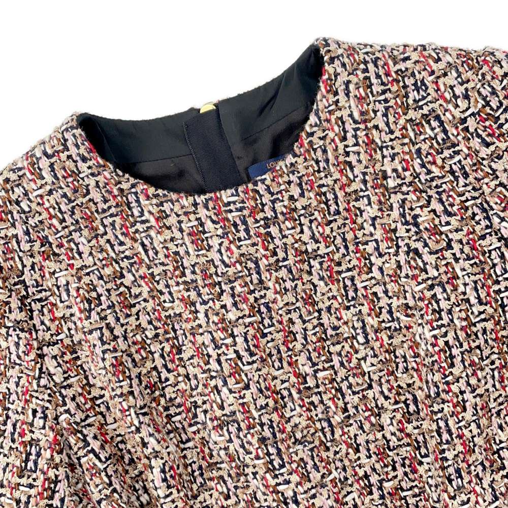 LOUIS VUITTON Belted Tweed Skater Dress Size 38 Multicolor Wool 56% Cotton19% Polyester9% Nylon9% Rayon7%