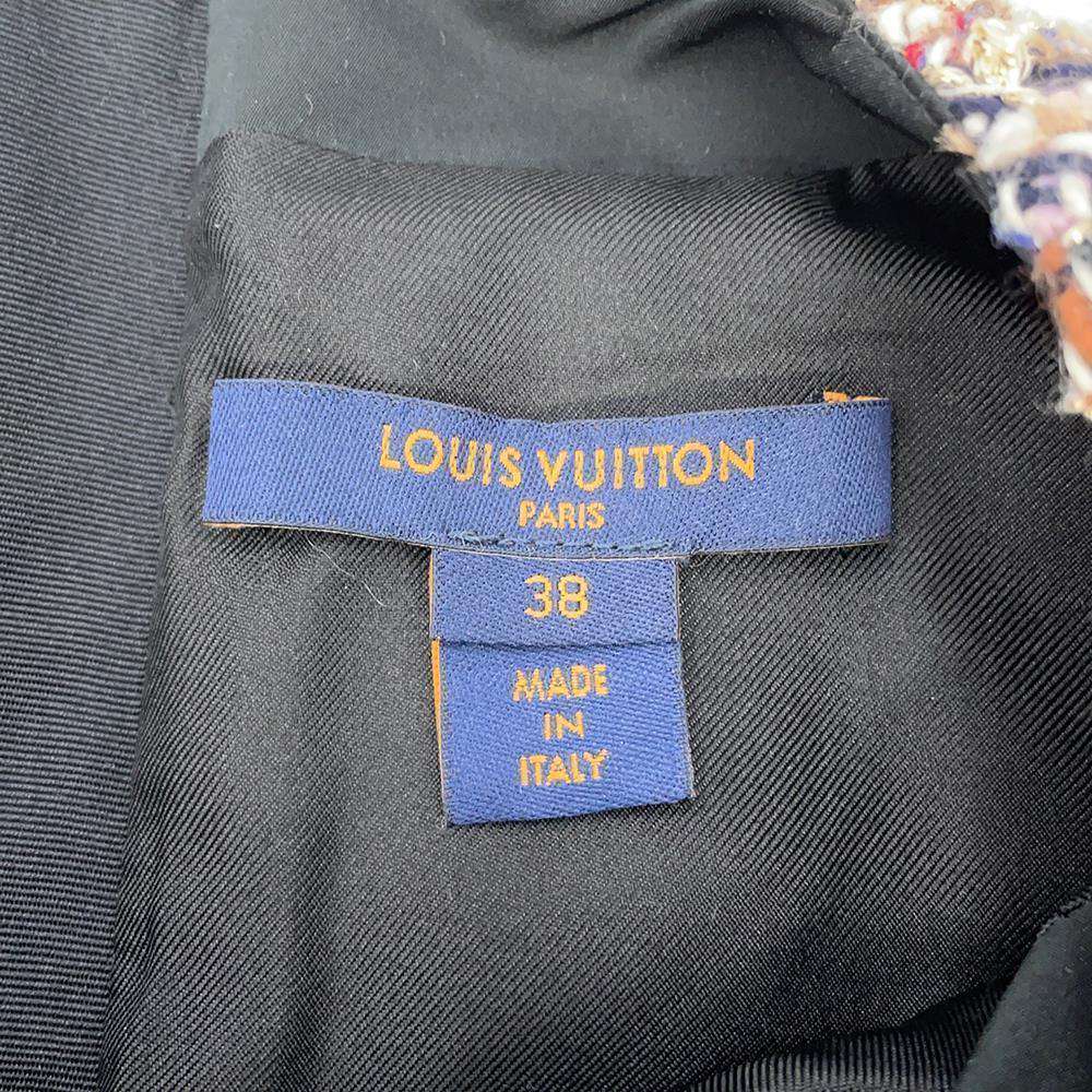 LOUIS VUITTON Belted Tweed Skater Dress Size 38 Multicolor Wool 56% Cotton19% Polyester9% Nylon9% Rayon7%