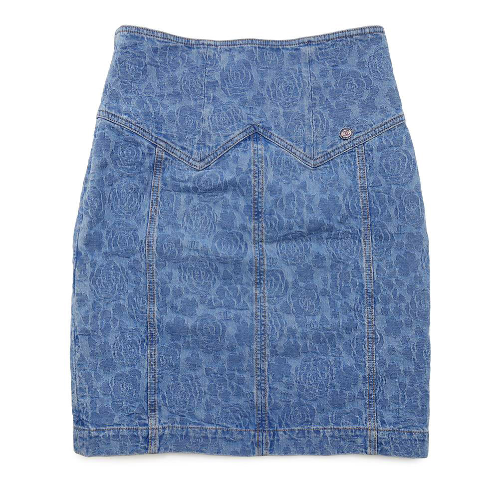 CHANEL CC Logo Camellia Skirt Size 36 BlueP74484 Cotton100%