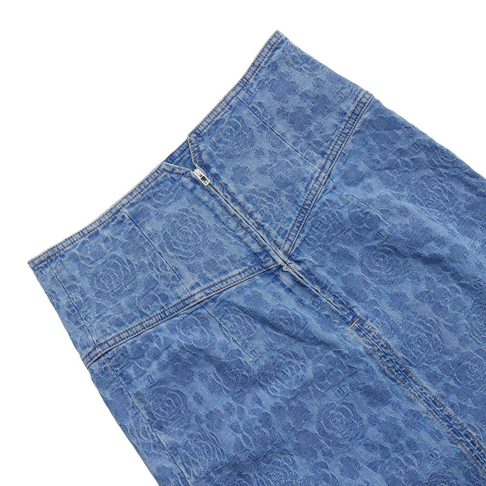 CHANEL CC Logo Camellia Skirt Size 36 BlueP74484 Cotton100%