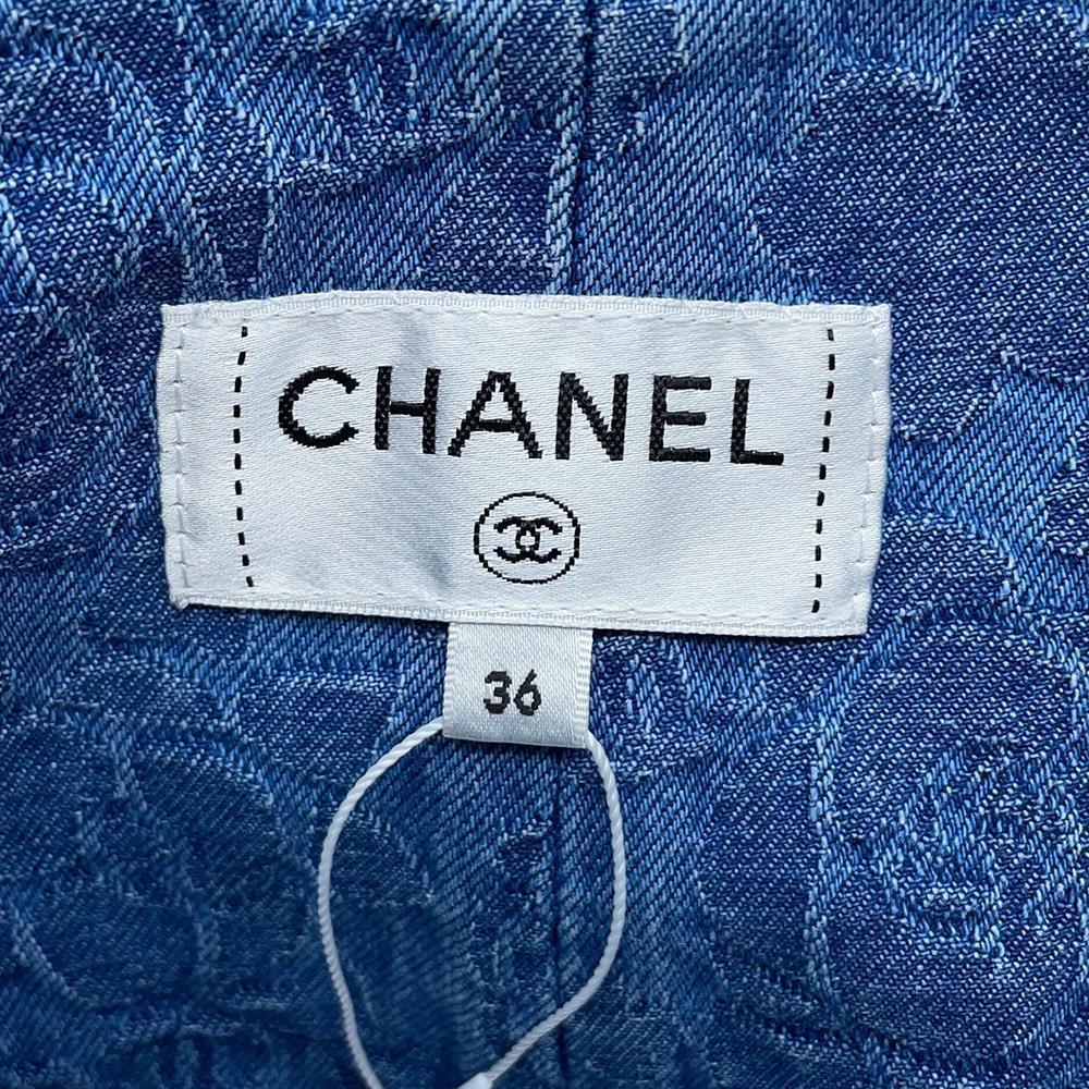 CHANEL CC Logo Camellia Skirt Size 36 BlueP74484 Cotton100%