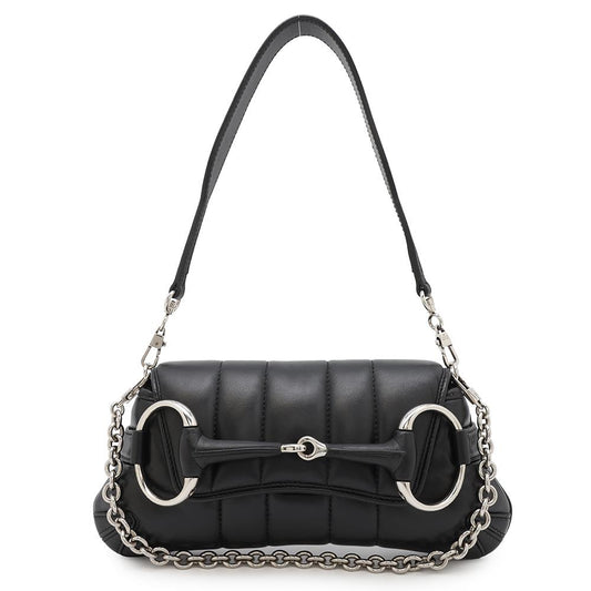 GUCCI Horsebit Shoulder Bag Black764339 Leather