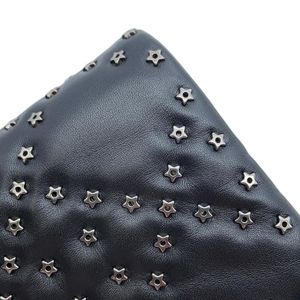 Dior Caro Star Studded Flap Shoulder Wallet Black Leather