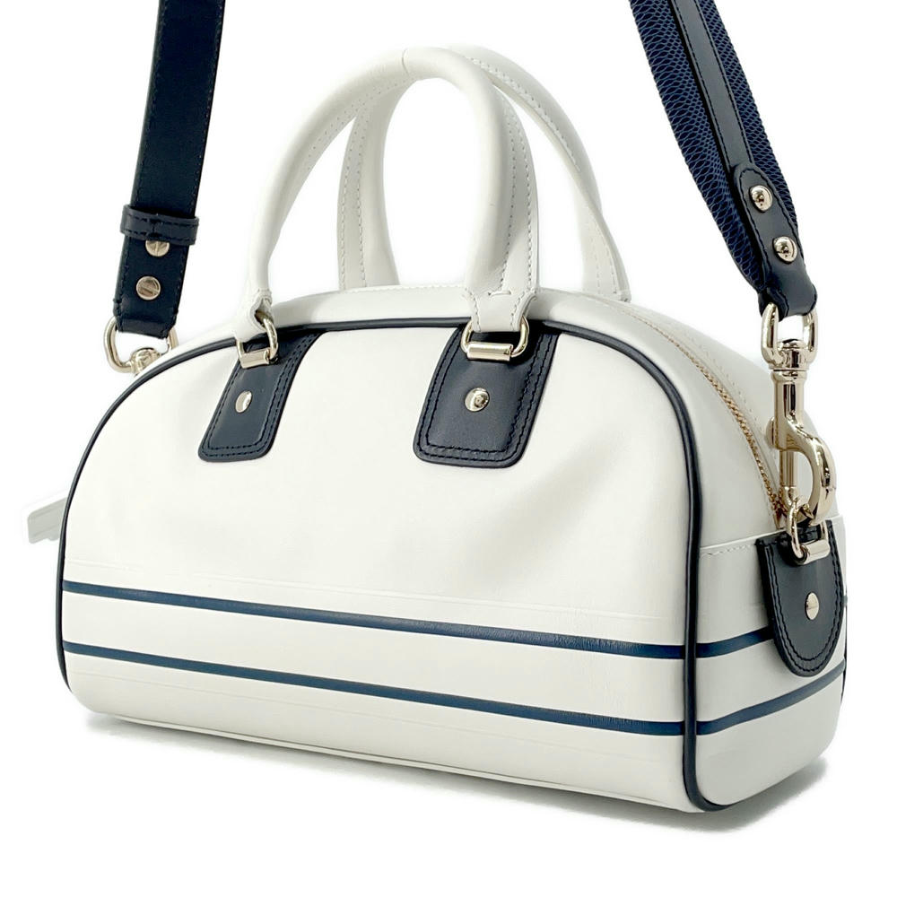 Dior Vibe 2WAY Bowling Bag White/NavyM6209OOBR Leather Rubber Size Small