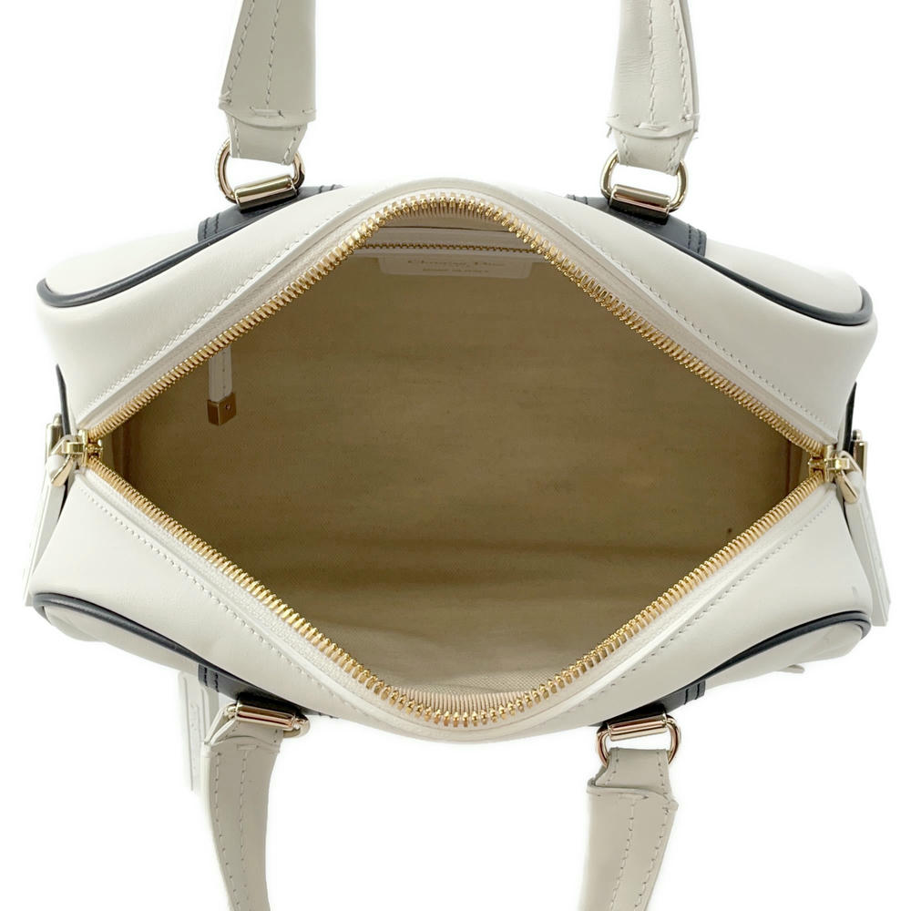 Dior Vibe 2WAY Bowling Bag White/NavyM6209OOBR Leather Rubber Size Small