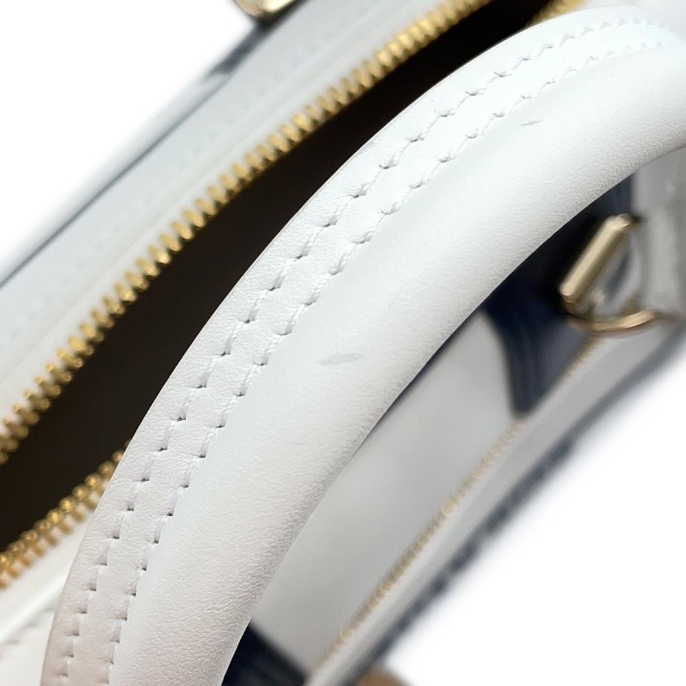 Dior Vibe 2WAY Bowling Bag White/NavyM6209OOBR Leather Rubber Size Small