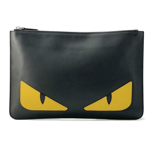 FENDI Monster Clutch Bag Black/Yellow7N0078 Leather
