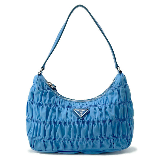 PRADA Gathered One Shoulder Bag Light Blue1NE204 Nylon