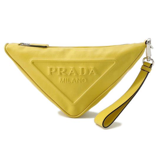 PRADA Triangle Clutch Bag Yellow2NE054 Leather