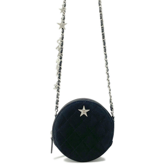 CHANEL Matelasse Star Motif Round ChainShoulder Black suede