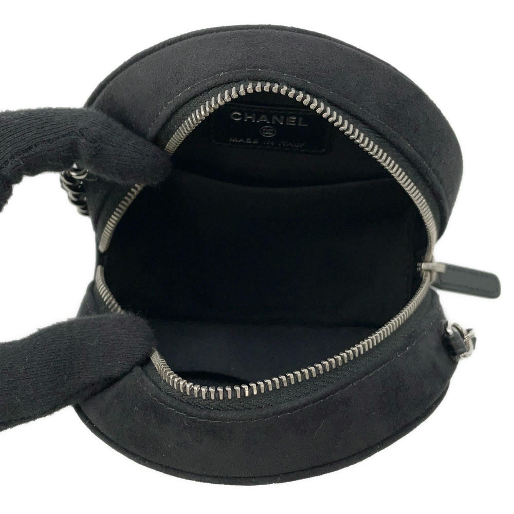 CHANEL Matelasse Star Motif Round ChainShoulder Black suede