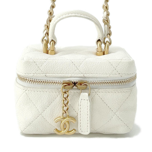 CHANEL Matelasse ChainShoulder Mini Vanity WhiteAP2194 Soft Caviar Leather Size Mini