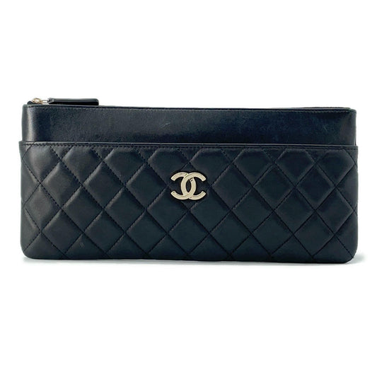 CHANEL Matelasse Clutch Bag Black Lambskin