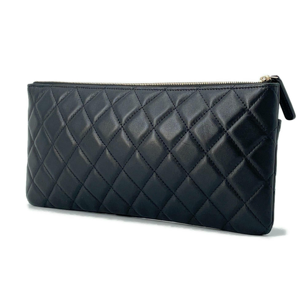 CHANEL Matelasse Clutch Bag Black Lambskin