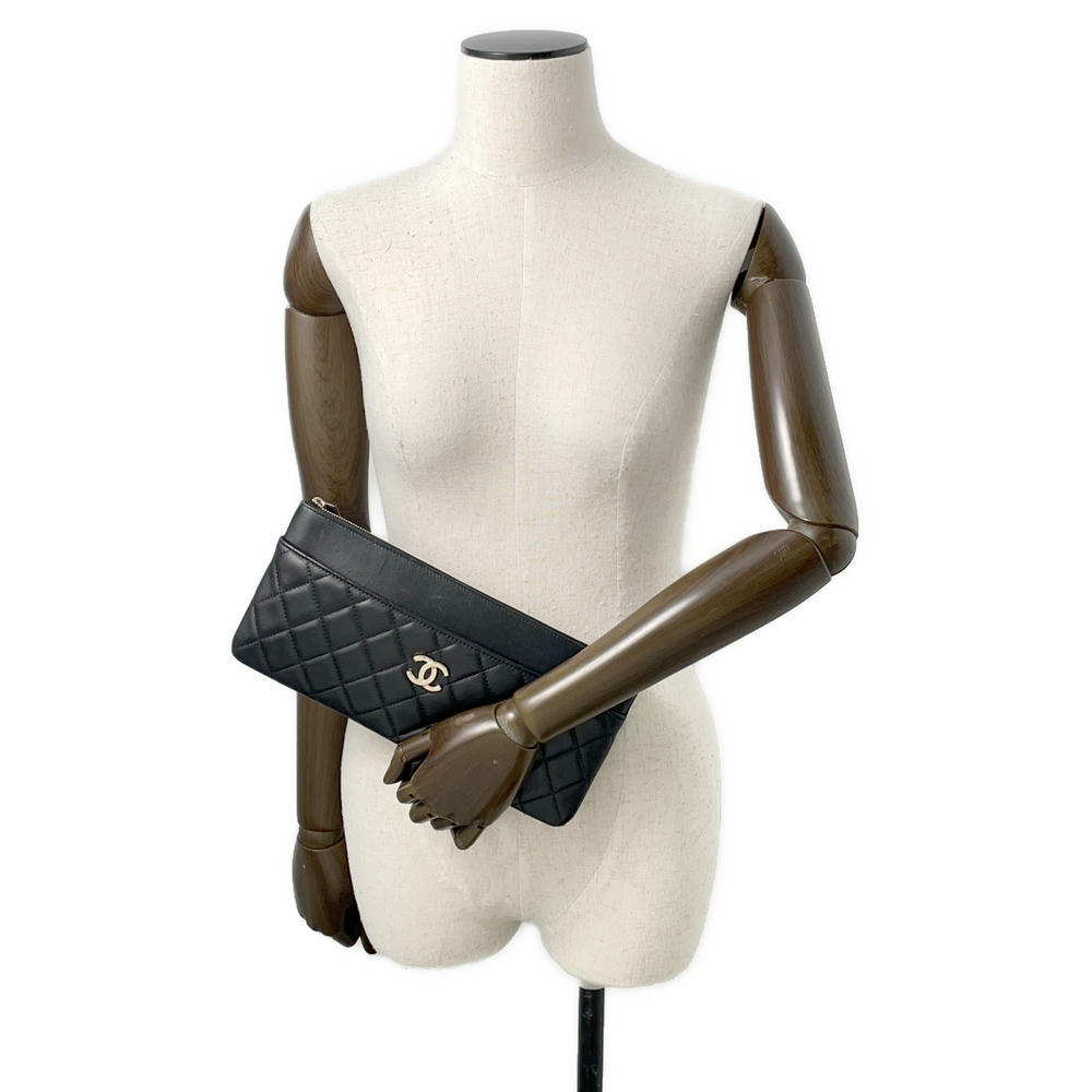 CHANEL Matelasse Clutch Bag Black Lambskin