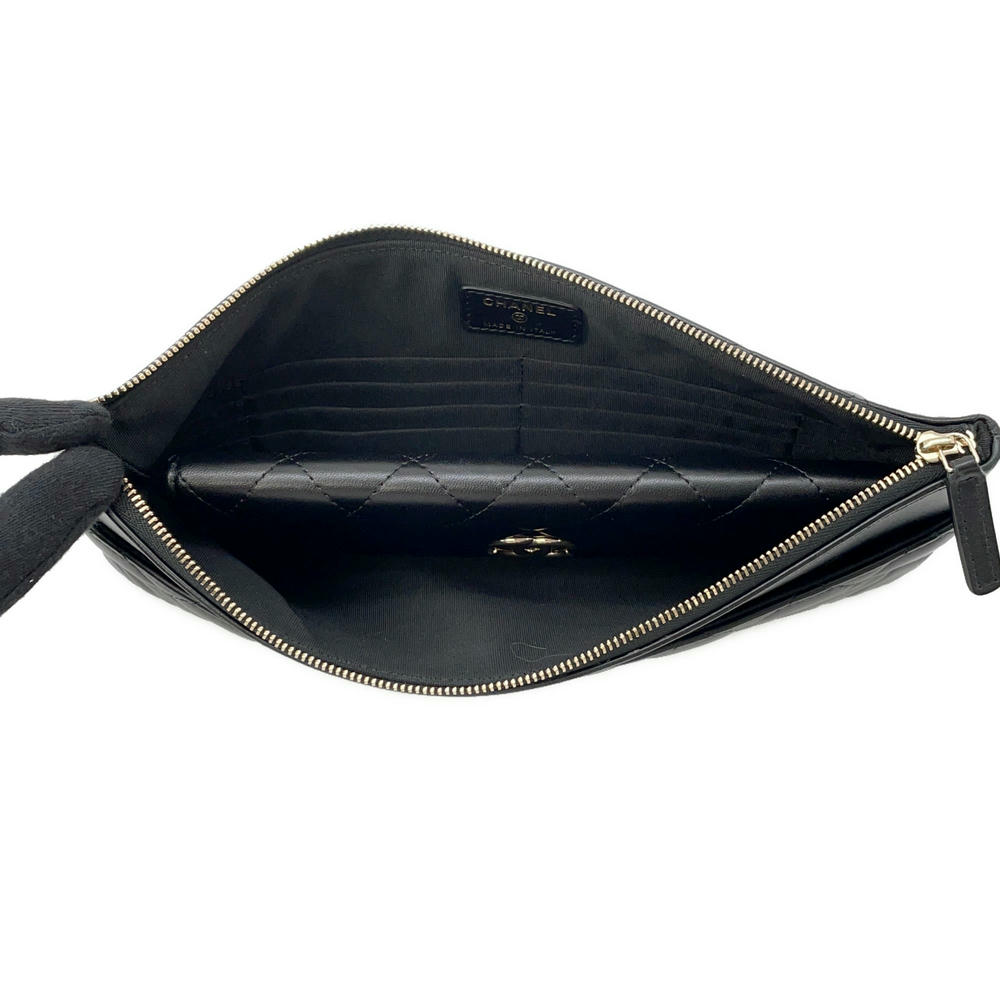 CHANEL Matelasse Clutch Bag Black Lambskin