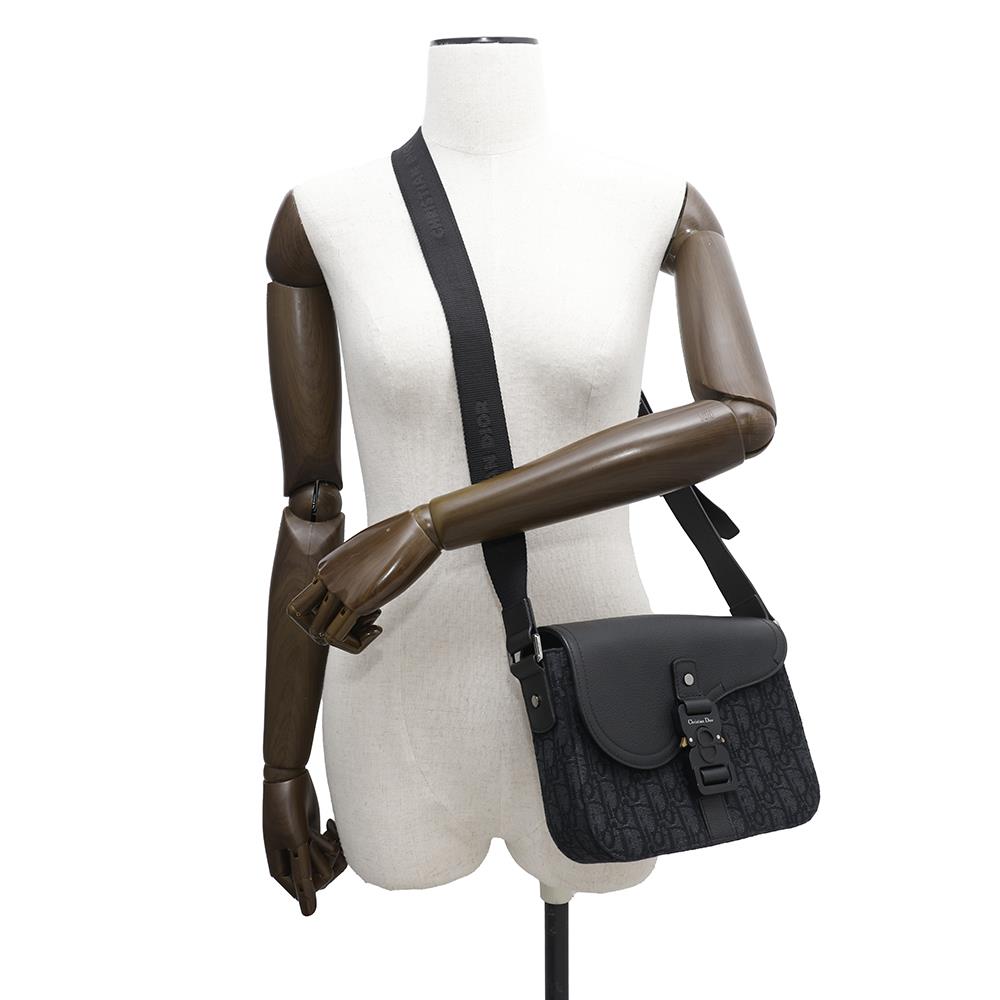 Dior Oblique Saddle Flap Messenger Bag Black1ADPO049YKS Jacquard Grained CalfLeather Size Small