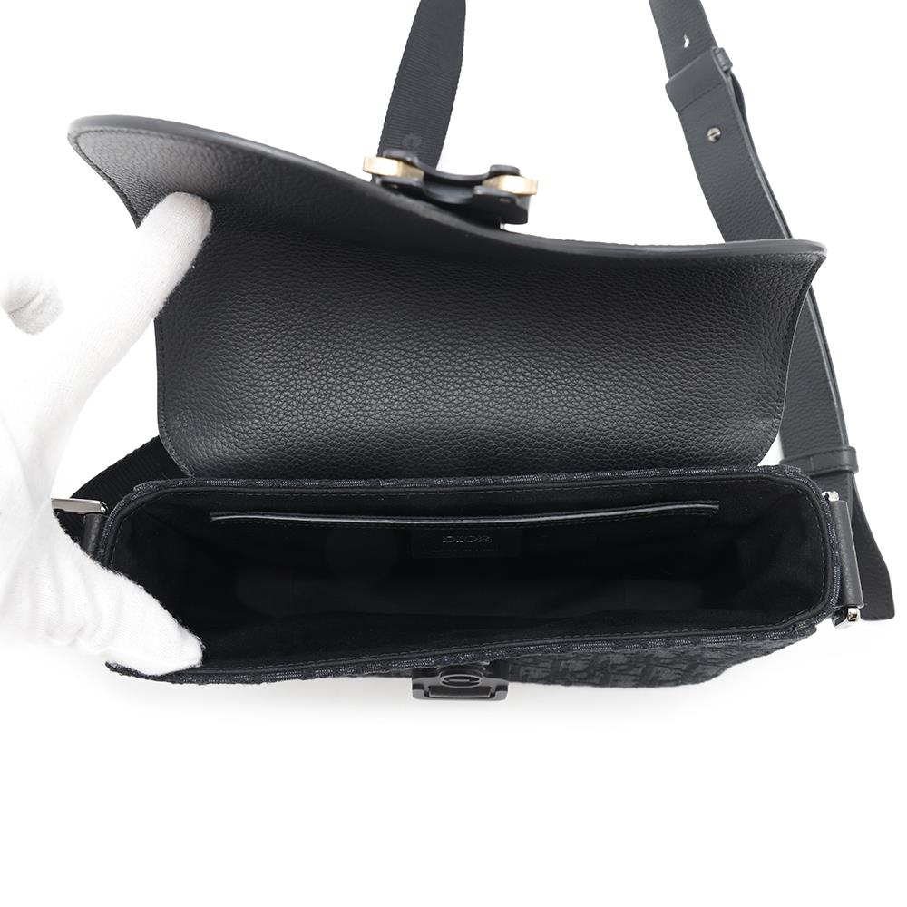 Dior Oblique Saddle Flap Messenger Bag Black1ADPO049YKS Jacquard Grained CalfLeather Size Small